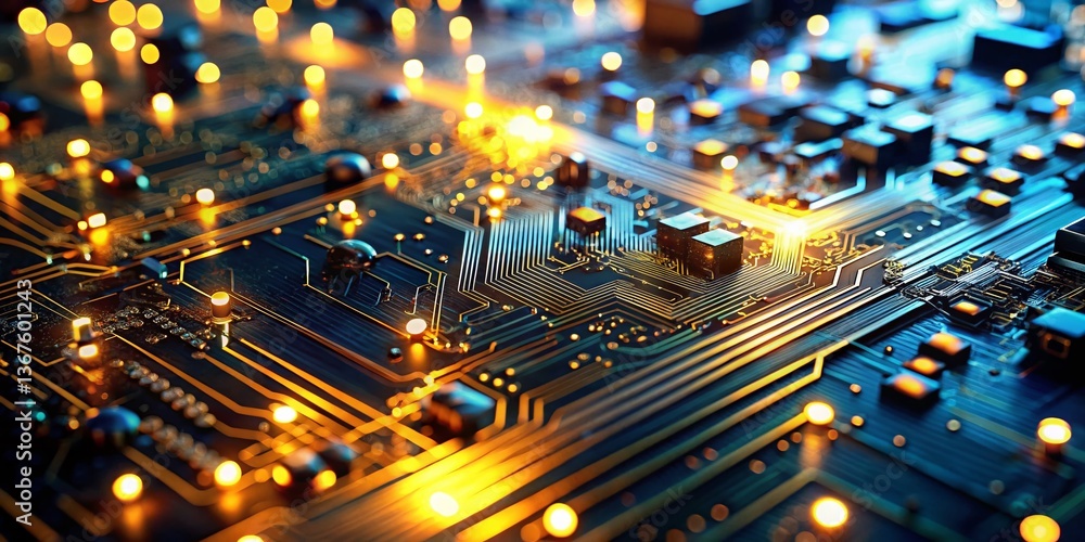 Poster futuristic circuit board: high-resolution image of advanced electronics and technology