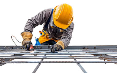 Skilled Laborer Using a Welding Torch to Join Steel Frames Securely Isolated on white background PNG