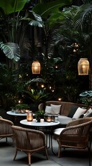 Relaxing outdoor seating area at night