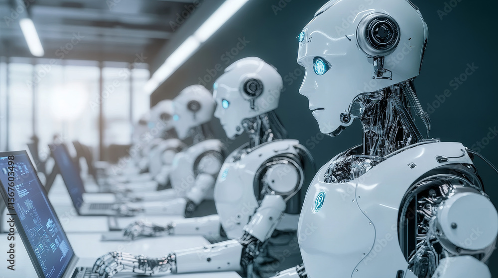 Poster isometric concept of rpa, artificial intelligence, robotics process automation, ai in fintech or mac