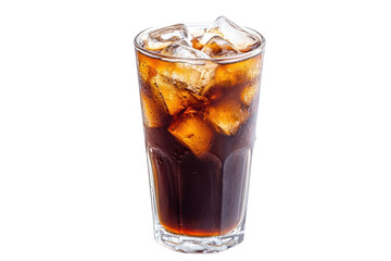 Refreshing glass of iced beverage served on a bright surface with glistening ice cubes isolated on transparent background