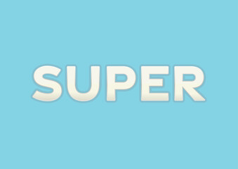 Minimalist 3D typography of the word Super on a soft blue background, Elegant text design with a modern and clean aesthetic, Stylish lettering concept emphasizing excellence, positivity, and strength.