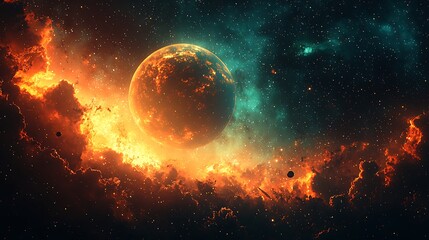 Obraz premium Futuristic planet view from alien coastline high resolution Wallpaper