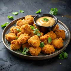 Chicken Popcorn on a Dark Textured Plate 