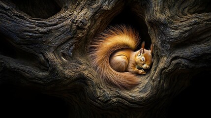 Small animal resting in dark cavity
