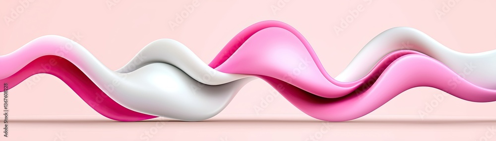 Aufkleber dynamic flowing waves of pink and white in minimalistic studio environment abstract art perspective