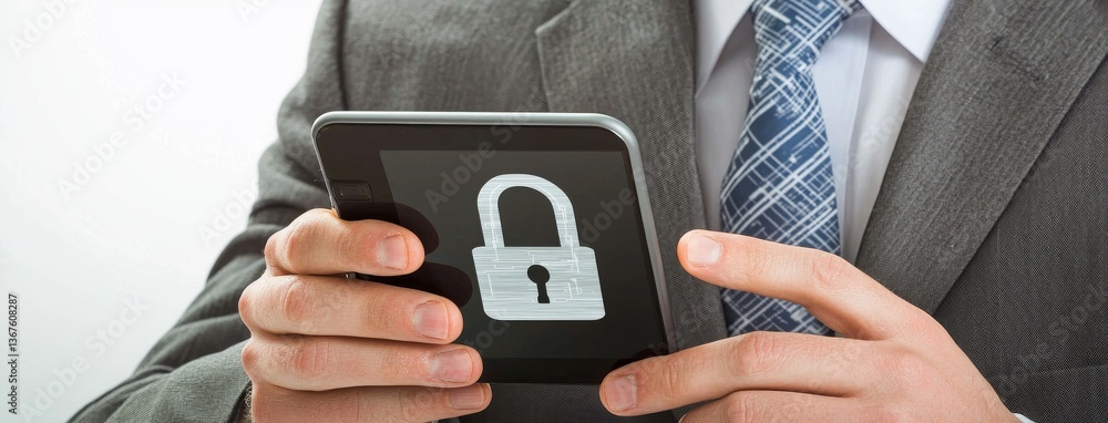 Poster a cybersecurity concept is represented by a virtual bank security system, incorporating digital bank