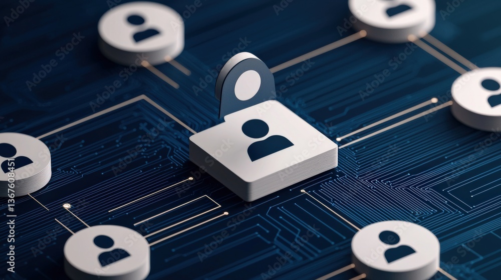 Aufkleber legislation policy enforcement concept. digital network with user icons and security elements.