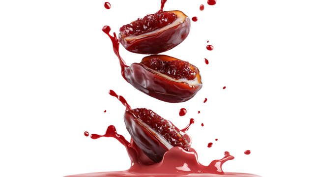 Date with half slice falling and floating red water splash png