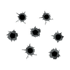 Bullet hole. Realistic metal bullet hole, damage effect. Vector illustration
