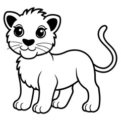 Cute cartoon lion vector coloring page, happy alphabet fun