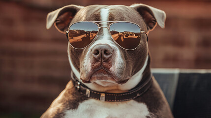 Stylish dog showcasing trendy sunglasses while relaxing in a cozy setting perfect for capturing the adorable charm of pets in modern fashion.