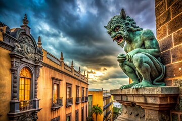 Gargoyle on Colonial House, Las Palmas, Canary Islands: Architectural Detail Stock Photo