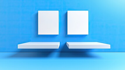 Minimalist display shelves modern interior image art bright blue background clean view contemporary design