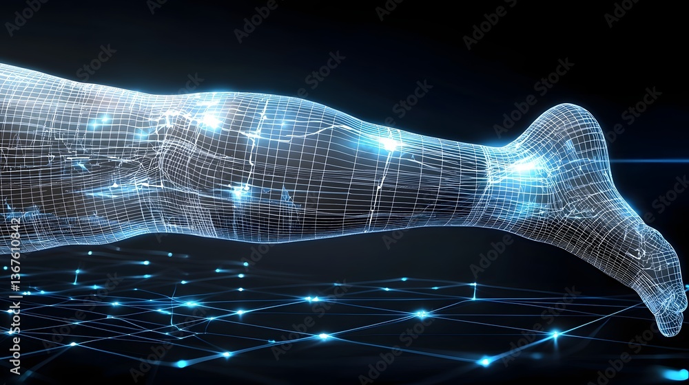 Poster mesmerizing cybernetic muscle tissue 3d holographic visualization concept futuristic ai driven real 