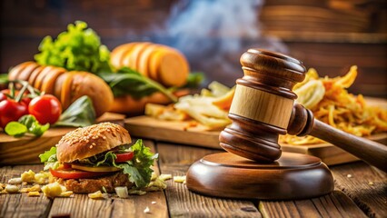 Gavel & Documents Beside Scattered Food Items; Class Action Lawsuit Concept