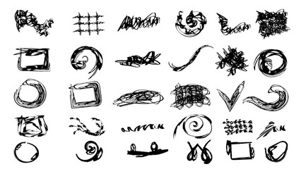 Chalk scribble arrow, line brush set.Scribble hand draw doodle. Doodle elements isolated on transparent background.Crayon arrow, underline, handwritten mark check elements.