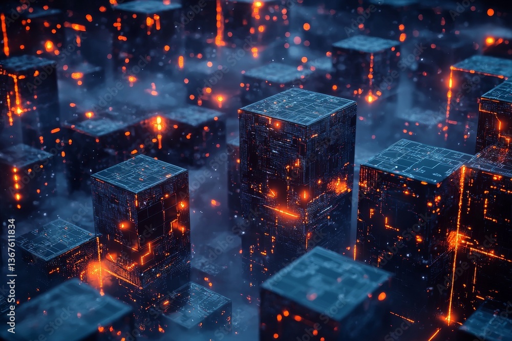 Poster a complex network of linked nodes surrounds a secure digital center, demonstrating the multiple laye