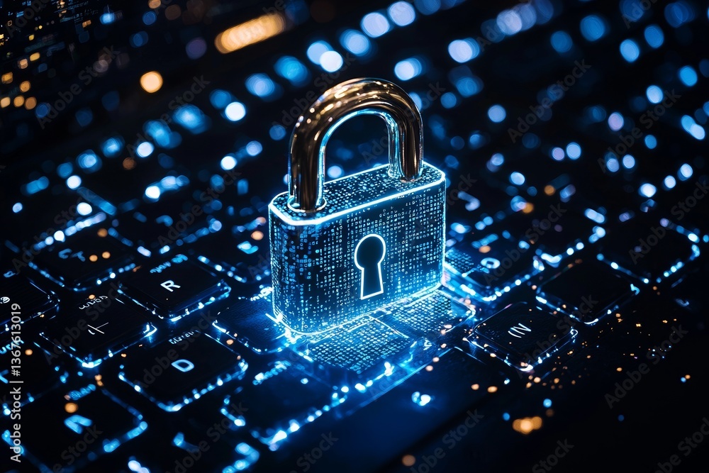 Poster in cybersecurity practices, secure login using computer keyboards is essential