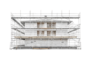 Metal Scaffolding Surrounding a Structure Under Development Isolated on white background PNG