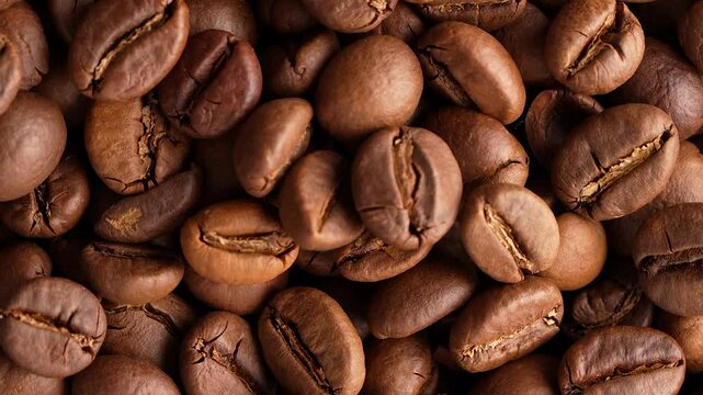 Close up of coffee beans. Coffee beans kept on rotating disk.