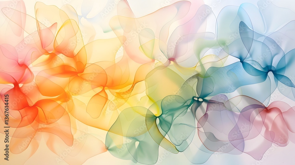 Poster overlapping pastel floral shapes in a dreamy soothing watercolor composition soft blurred edges and 