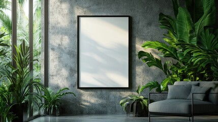 "Empty Poster Frame on a Textured Concrete Pillar, Ideal for Showcasing Artwork or Designs in an Urban and Industrial Setting"

