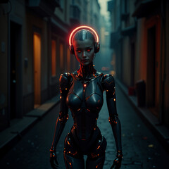 Fototapeta premium Futuristic AI Robotic Photographer Capturing Beautiful Scenery, High-Tech Camera, AI in Nature, Robotic Photography, Scenic Landscape, Cutting-Edge Technology, Artificial Intelligence in Action