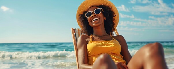 Young lady enjoying a blissful beach getaway during the summer vacation