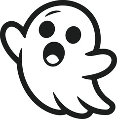 Surprised Cartoon Ghost Line Art Vector Illustration for Halloween