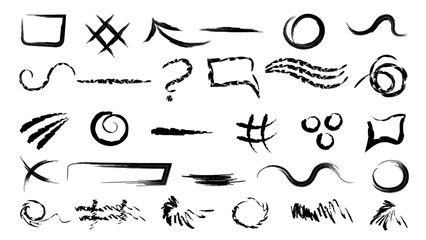 Creative abstract vector messy doodles background. Quirky scribbles set of hand drawn arrows,symbols,signs, question,speech bubble.doodle scribbles. Kid's drawings, hand drawn childish funky shapes.