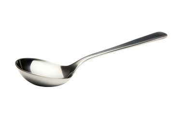 A gleaming stainless steel spoon rests elegantly on a smooth surface, ready for culinary creativity isolated on transparent background