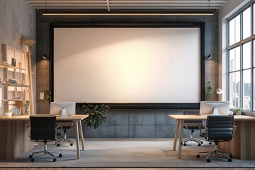 Innovative Workspace Featuring Minimalist Advertising Screen for Future Design Ideas