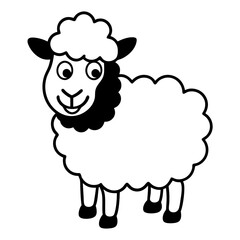 A cute white cartoon sheep vector illustration with a happy, funny character