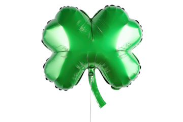 A green shamrock balloon floats, celebrating luck and joy this spring isolated on transparent background