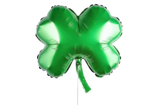 A green shamrock balloon floats, celebrating luck and joy this spring isolated on transparent background - Powered by Adobe