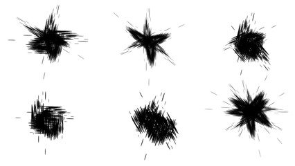 set of ink blots. Set Stars  Black chalk forms and brushes on school blackboard. Texture chalk, crayon pencil style. Vector illustration freehand stars, rough underline hand drawn brush strokes. 