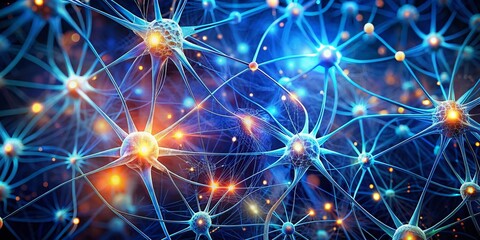 Obraz premium Glowing Neural Network: Abstract AI Portrait, Stylized Synaptic Connections, Dark Blue Background