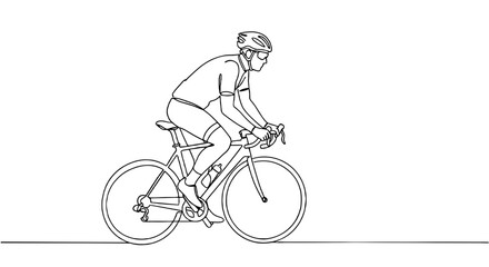 Fototapeta premium Cyclist riding a bike in minimalist line art style 