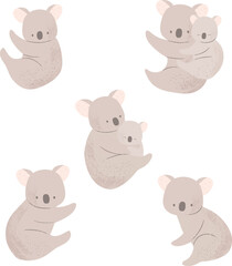 Cute koalas illustrations. A mother and a baby koala. 