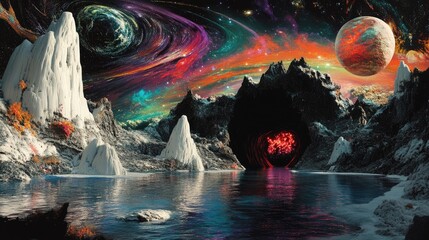 Naklejka premium A Mystical Landscape With A Cosmic Portal