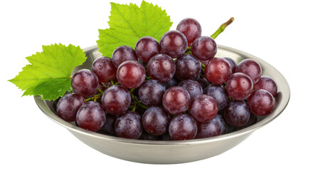 Obraz premium Isolated Fresh Dark Grapes in Silver Bowl