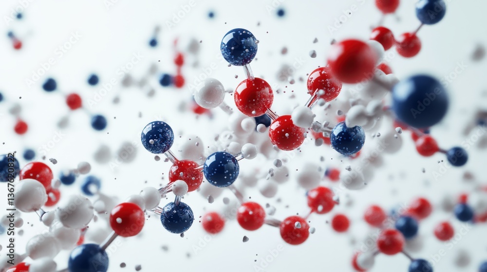 Poster abstract render of molecular structures with various colored spheres present