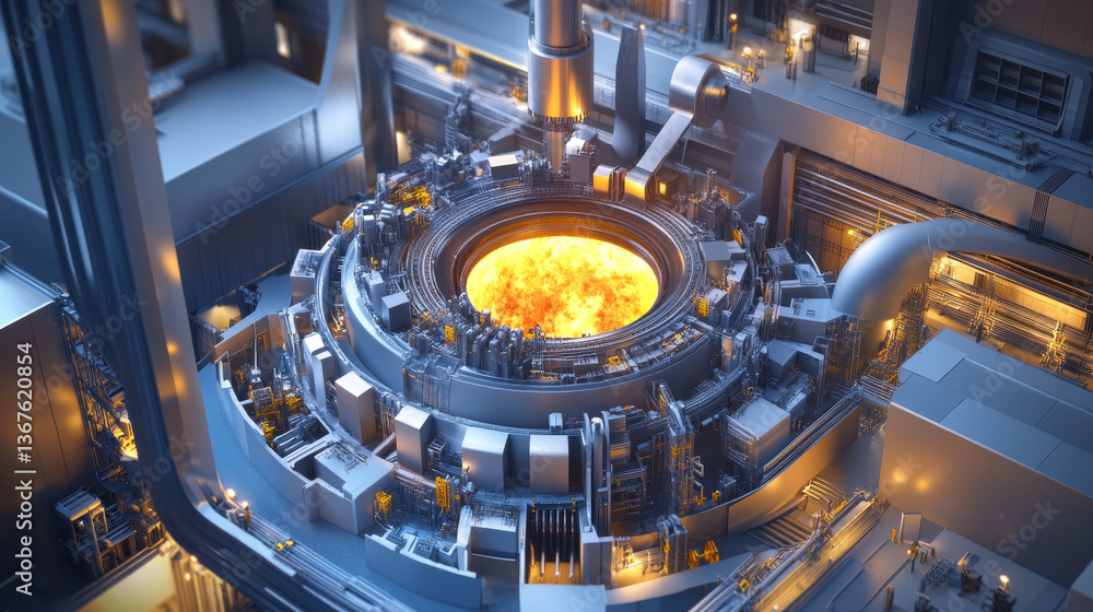 Poster development of nuclear or atomic technology. interaction of different studies. isometric illustratio