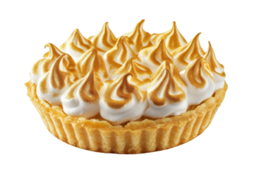 Delightful lemon meringue pie with golden peaks on a crisp pastry shell, ready to be enjoyed isolated on transparent background