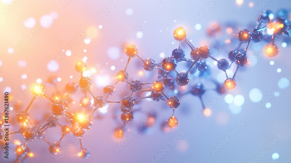 Poster a colorful illustration of a complex molecular structure with glow