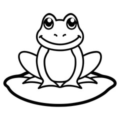A cute green cartoon frog sitting isolated, smiling with big eyes