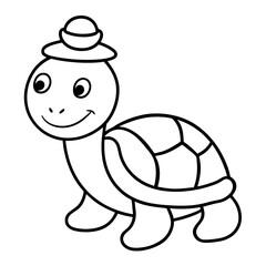 A funny green cartoon turtle with a big shell, a cute slow reptile vector illustration