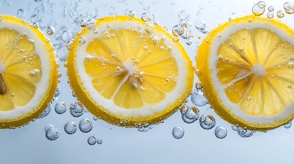 Fresh lemon slices in sparkling water