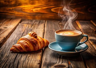 Golden Hour Breakfast: Croissant & Cappuccino Delight
